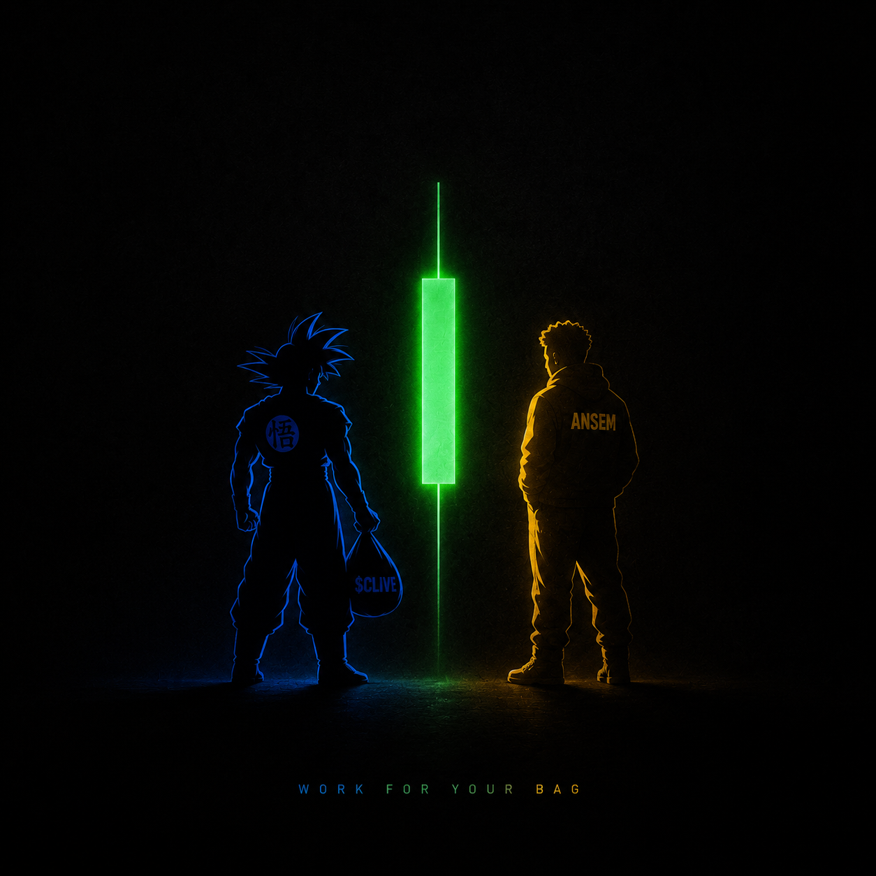 Minimal black poster with Clive and Ansem facing a glowing green candle in the center